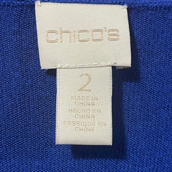 Chicos Cardigan Sz: 2/Large Lightweight Open Front Blue Flowy Fit Cropped Length - Picture 5 of 9